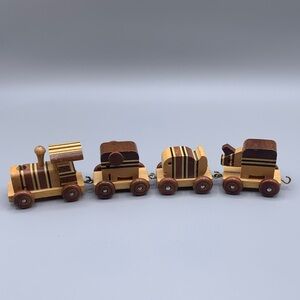 Miniature Vintage Chug a Log Classic Wooden Animal Train Set Layered Wood